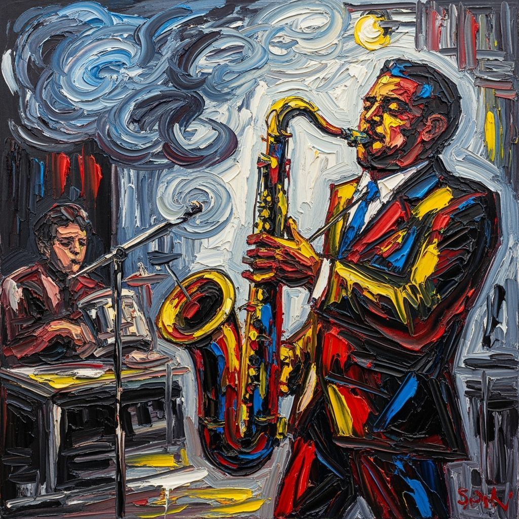 Abstract Expressionist Jazz Musician Oil Painting