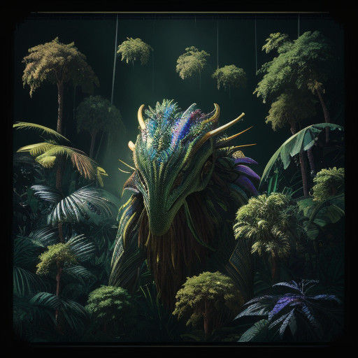 Lush Jungle Encounter: Alien Species in Vibrant, Dreamlike L...