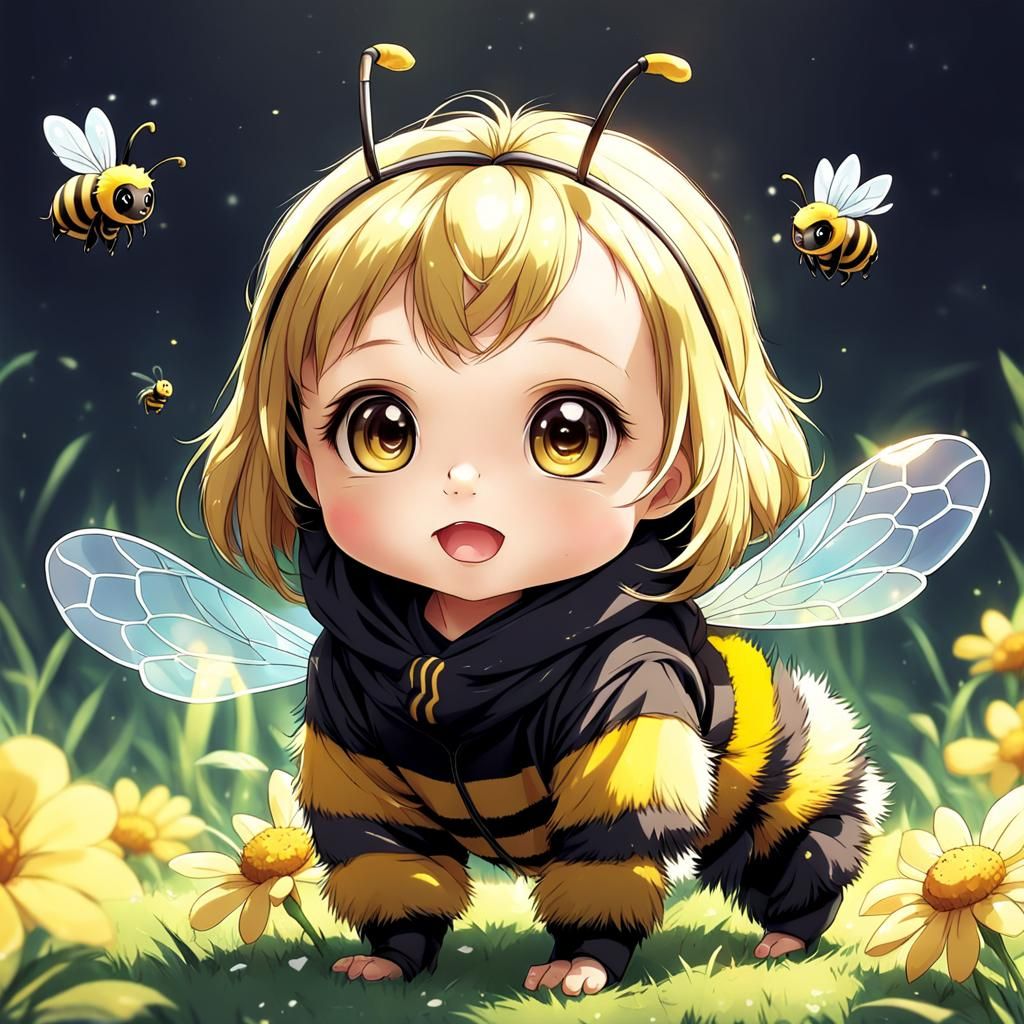Adorable Baby Bee in Anime Style