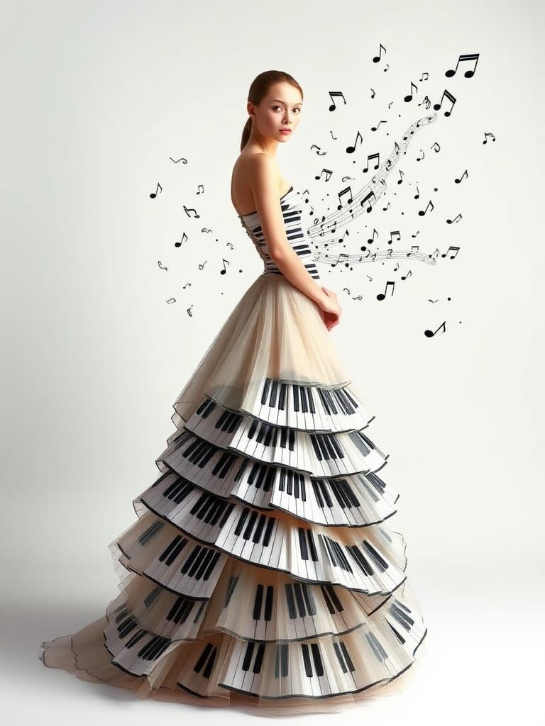 Woman in Avant-Garde Piano Key Dress