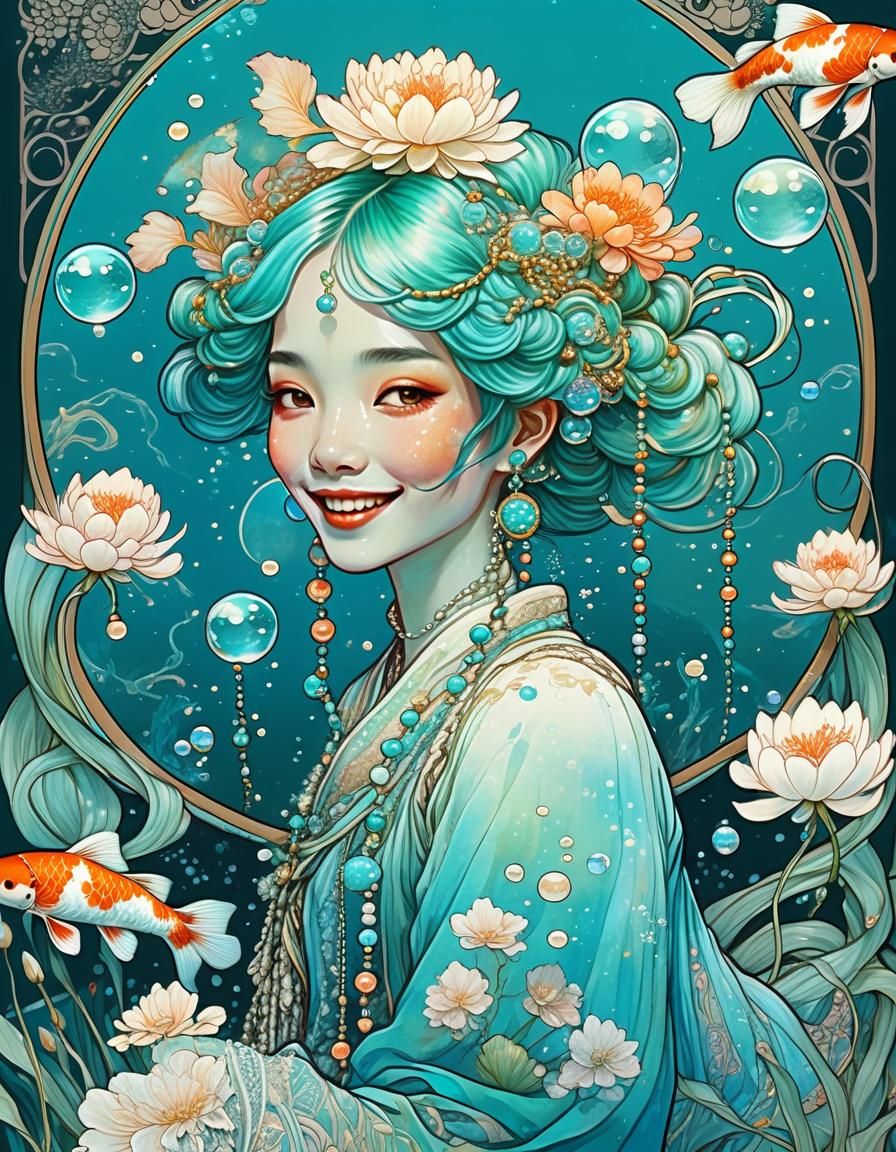 Mystical Woman Dancing in Field as Art Nouveau Illustration