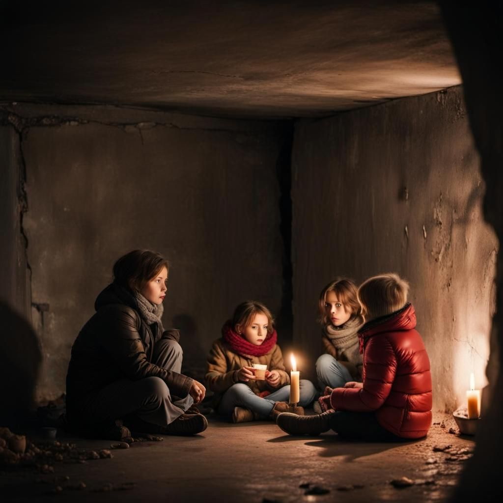 Candlelit Meal in Bomb Shelter, Evocative Photo