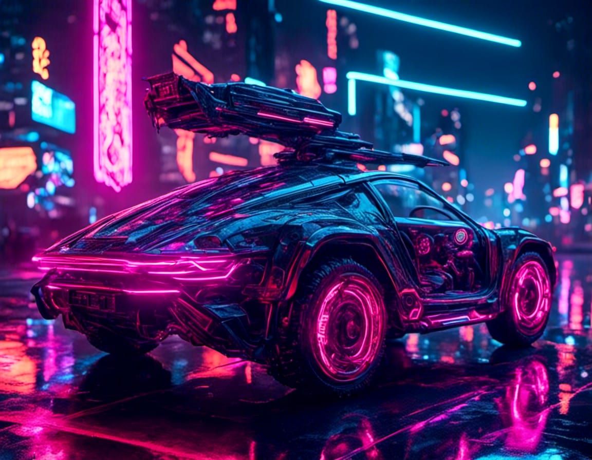 Cyberpunk Van with Neon Fluid in Blade Runner Style