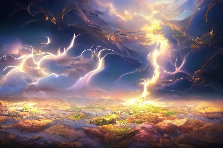 Liquid Gold Lightning Storm: Fantasy Art