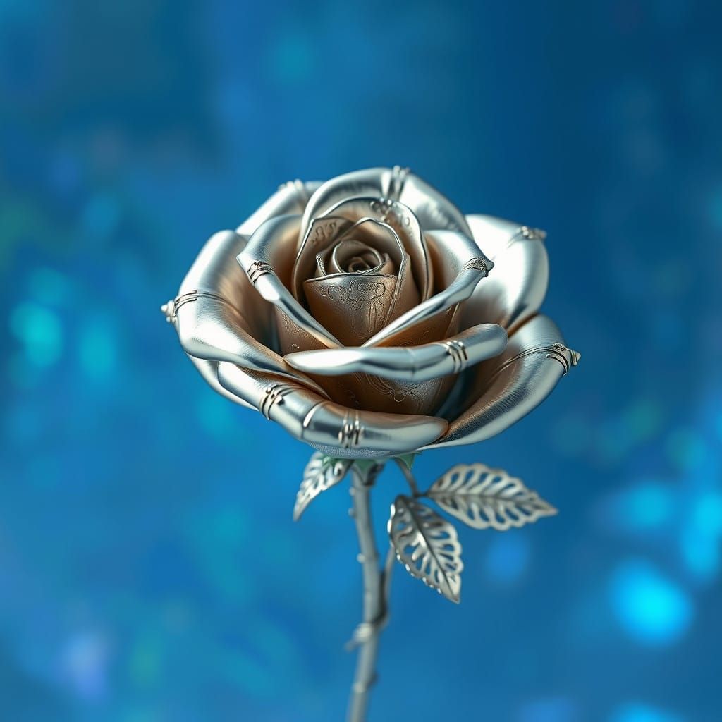 Ethereal Silver Rose in Iridescent Blue