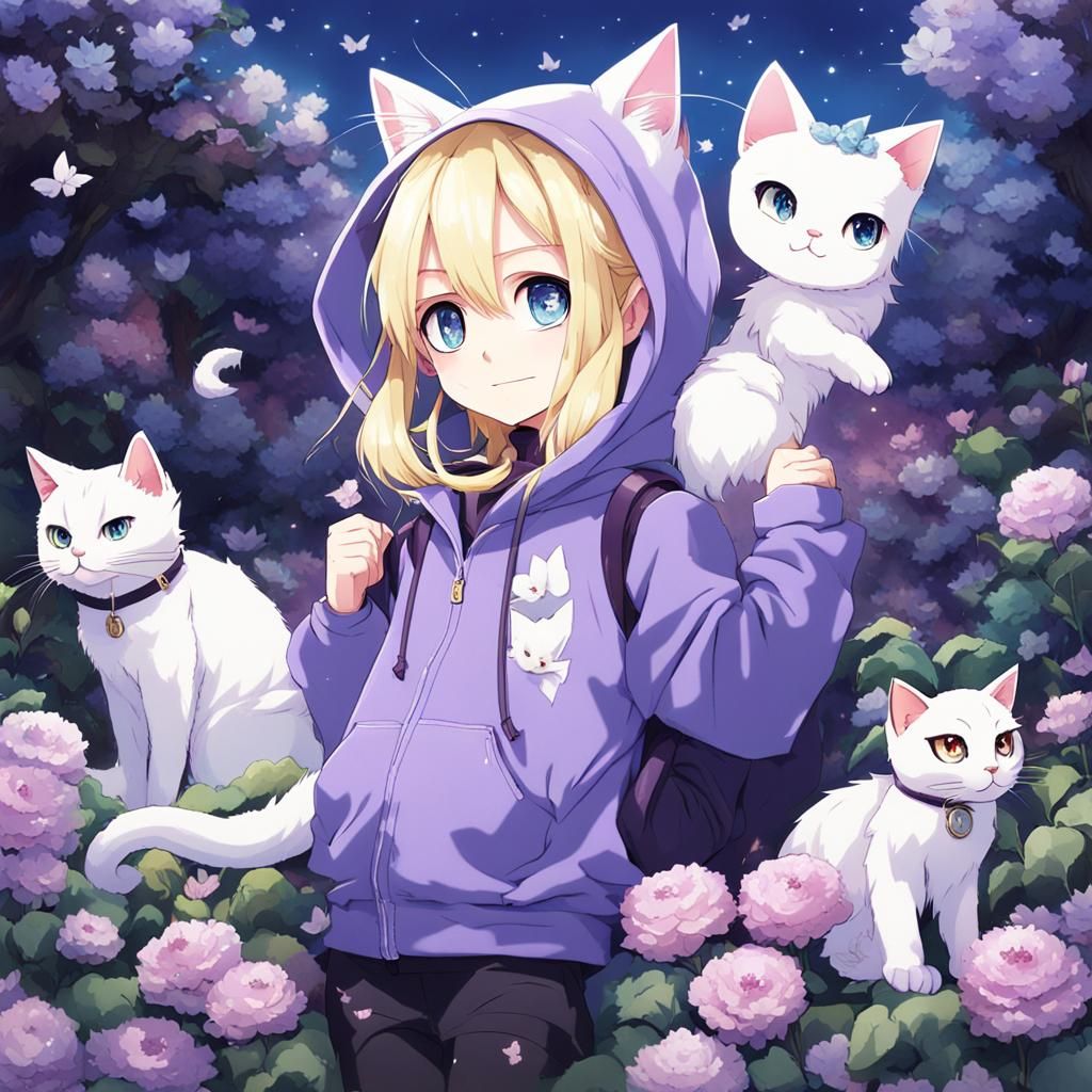 Anime Girl with Cat Features and Demon Wings