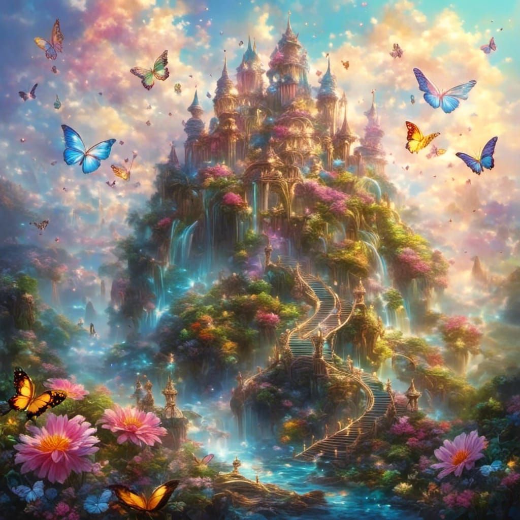 Rainbow Castle with Butterflies in Artistic Style
