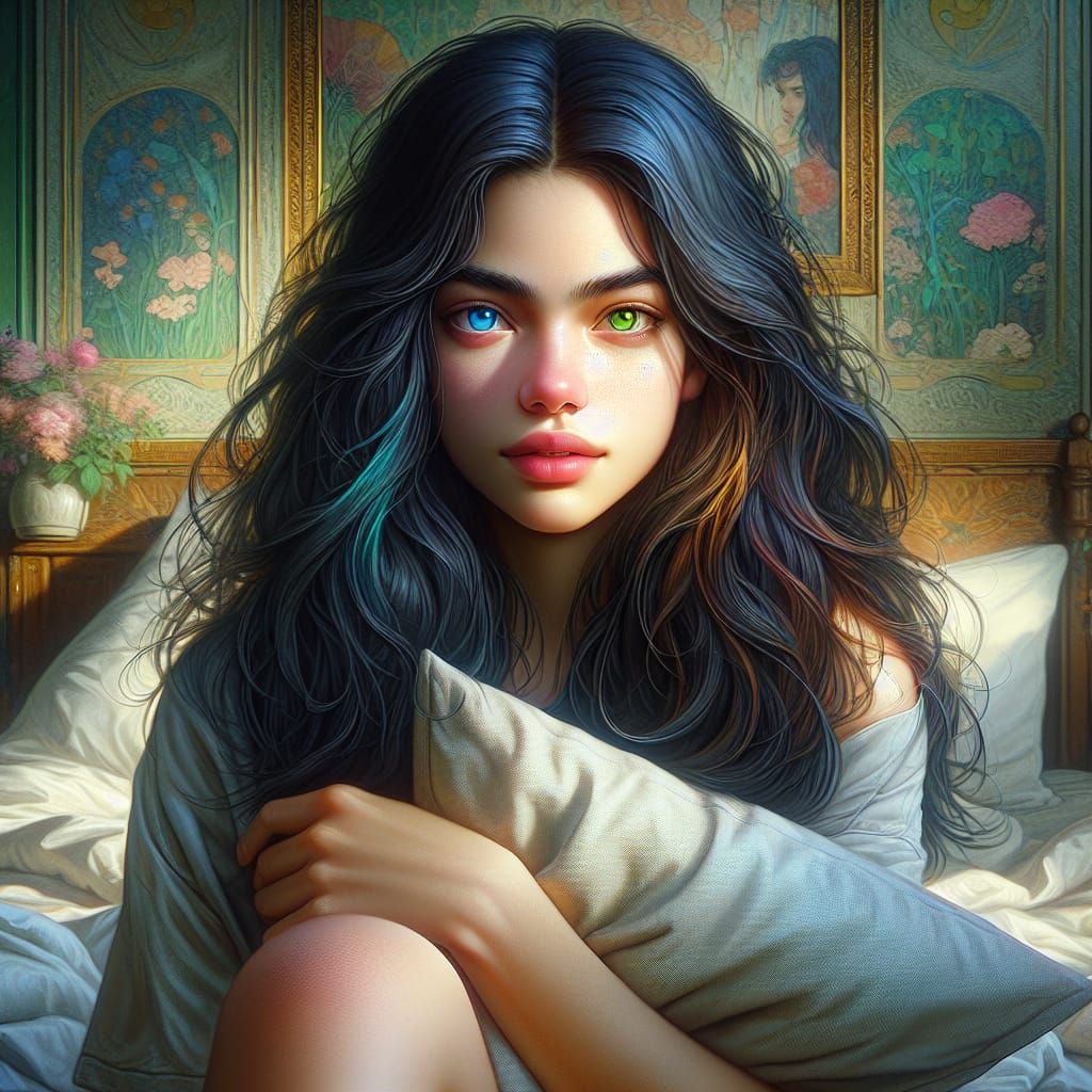 Hispanic Girl Portrait in Art Nouveau Style