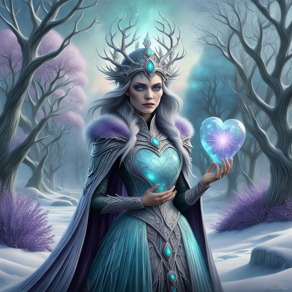 Winter Witch with Frozen Heart Digital Painting