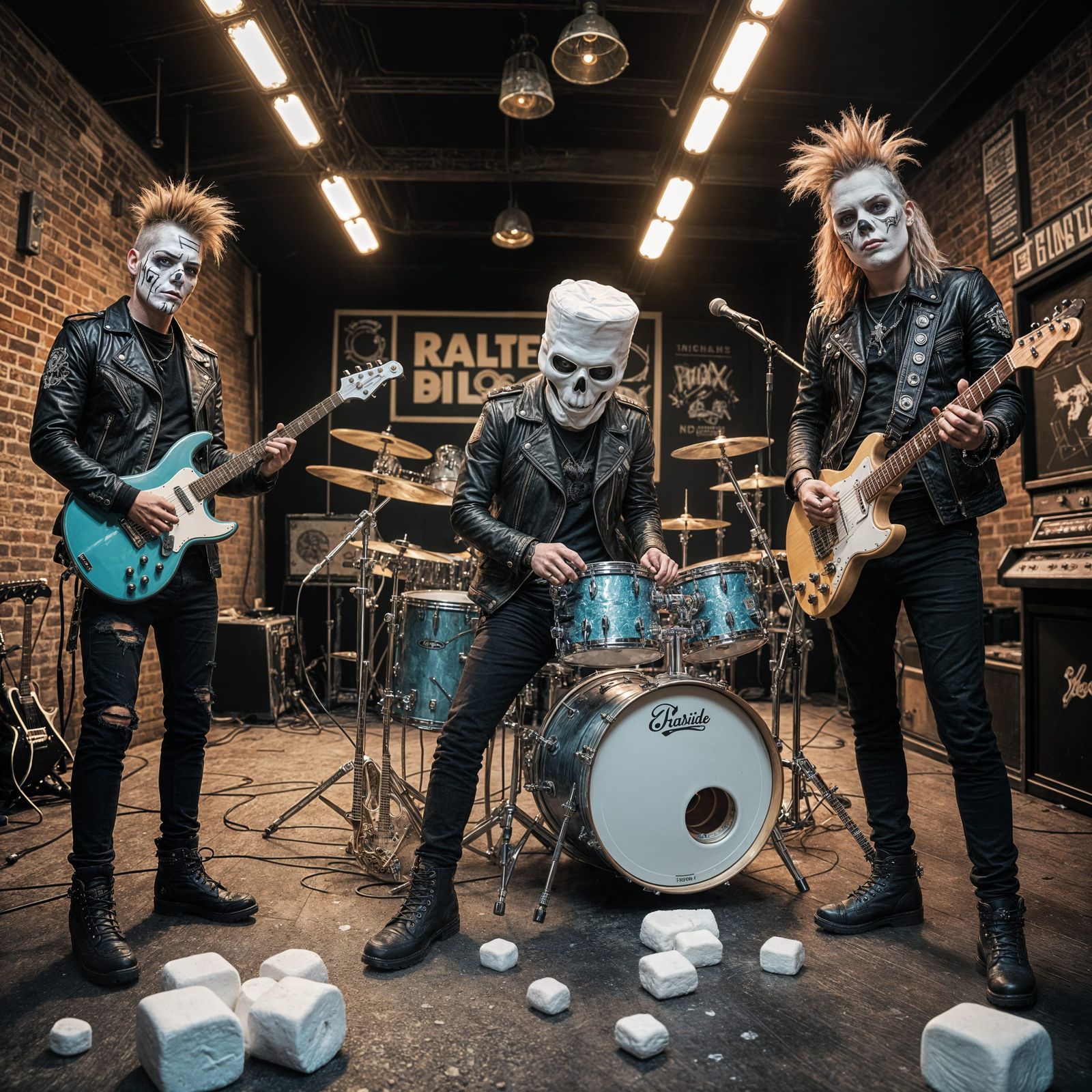 Hyperrealistic Marshmallow Punk Rock Band in Concert