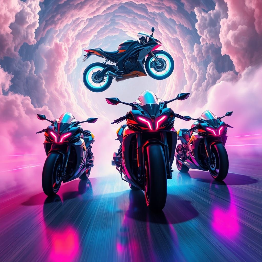 Futuristic Motorcycle Race with Hovering Champion, Sci-Fi Ma...