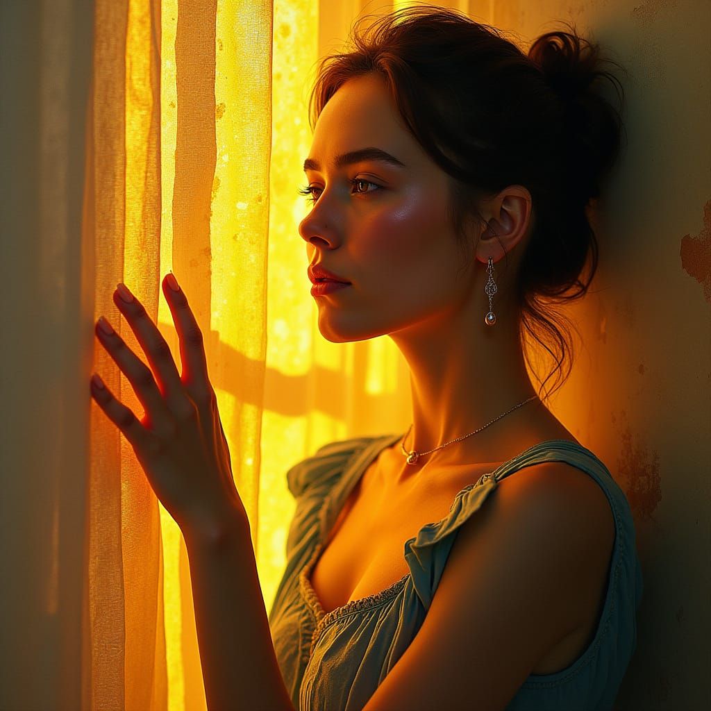 Ethereal Contemplation in Soft Golden Light