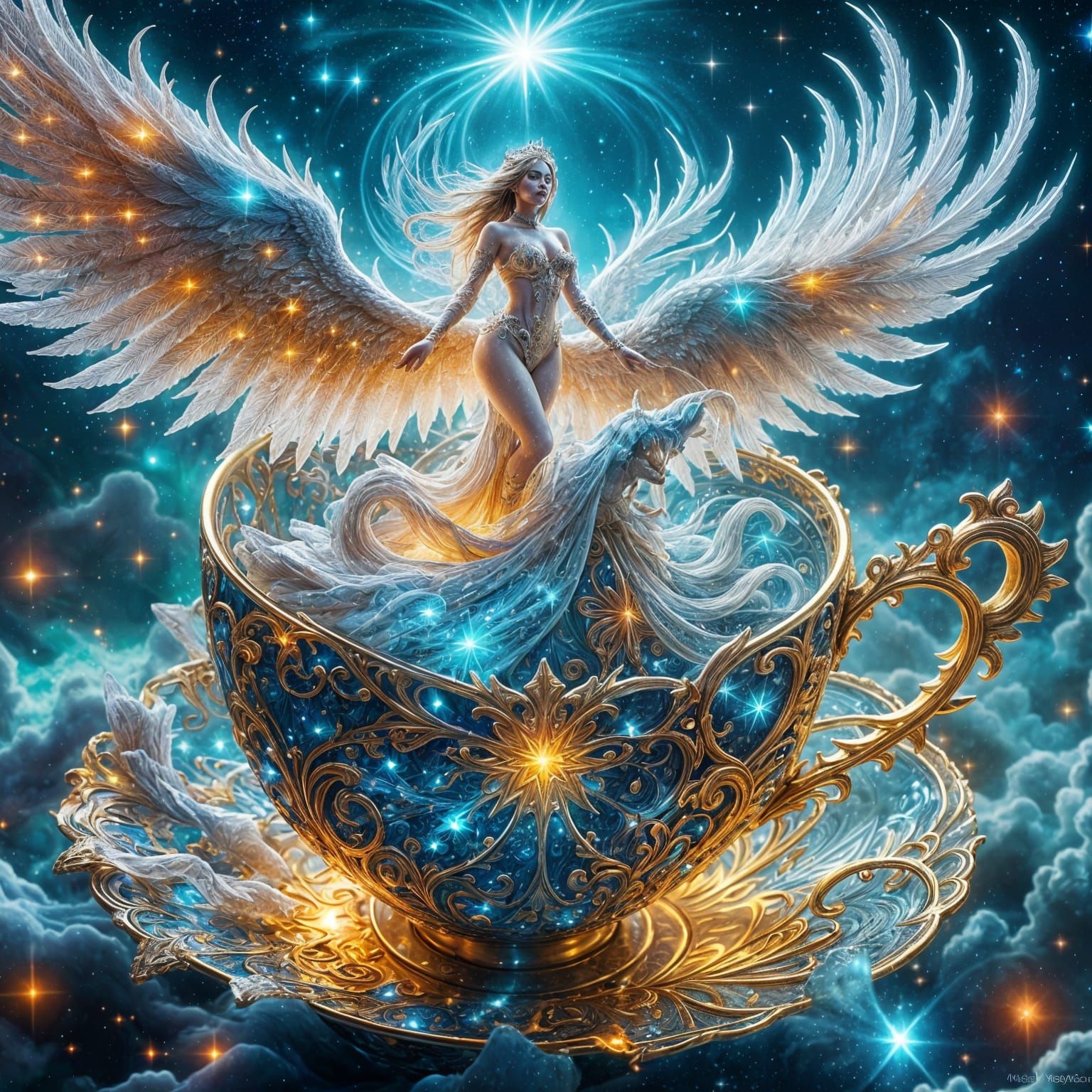Ethereal Star Angel in Ornate Teacup Kingdom