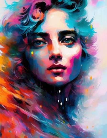 Colorful Ink Portrait of a Girl in 8K