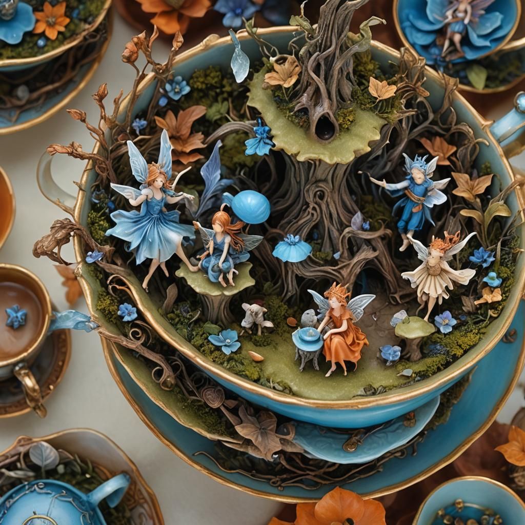 Magical Fairy World Inside a Teacup: Fantasy Art