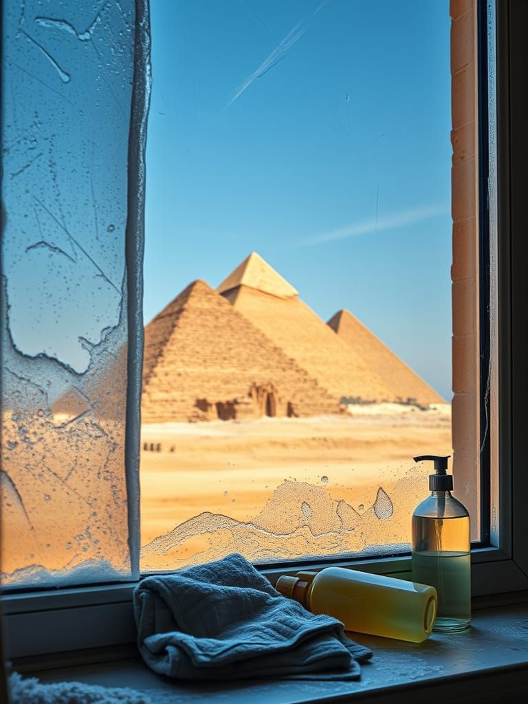 Stunning Domestic Scene with Ancient Egyptian Pyramids in th...