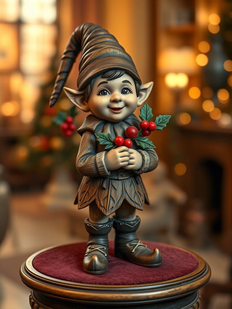 Intricately Carved Christmas Elf Figurine in Traditional Ger...