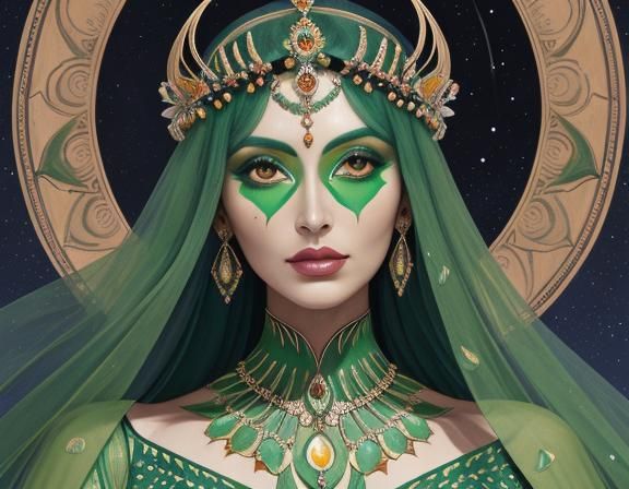 Moon Goddess with Moth Features in Abstract Art