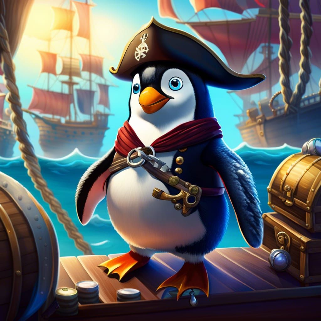 Penguin Pirate on Treasure Ship Adventure