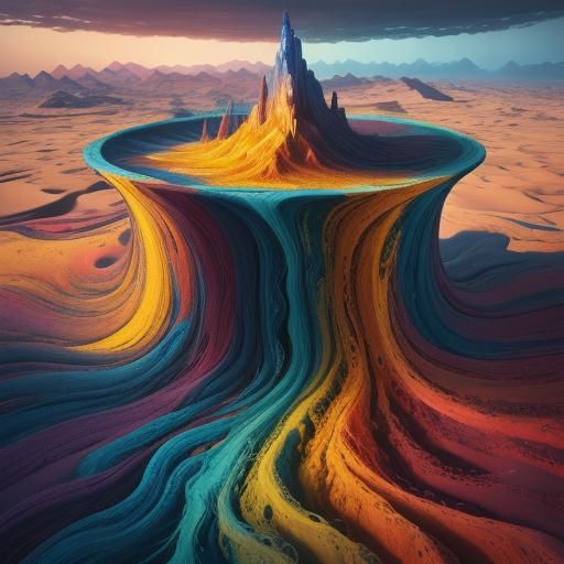 Harley Quinn in Surreal Desert Vortex: Oil Painting