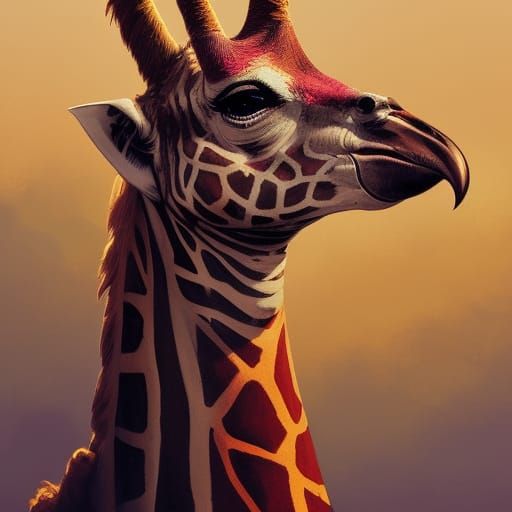 Punk Giraffe Parrot Hybrid in Cityscape: Digital Art