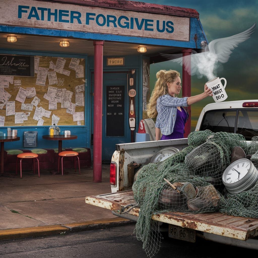 Surrealist Roadside Diner in Gritty Southern Gothic Style
