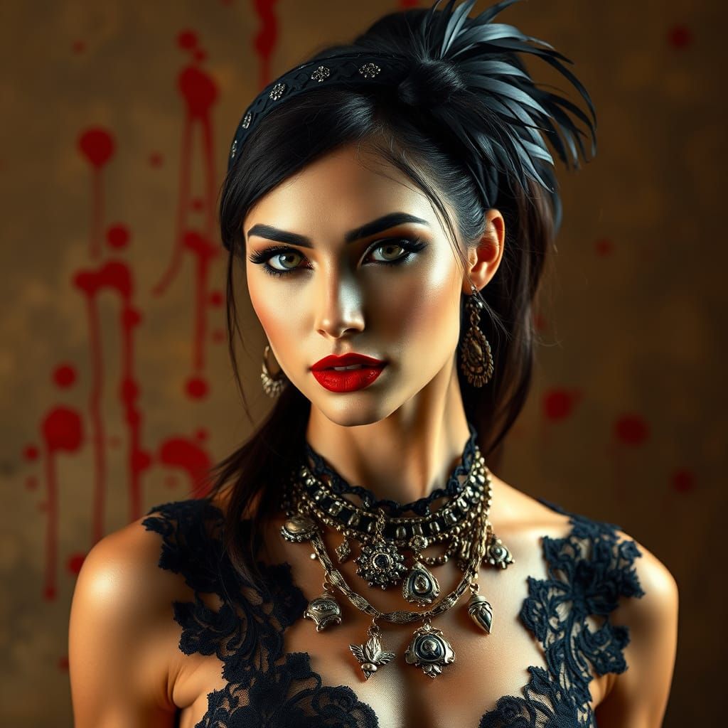 Glamorous Woman in Rich, Textured Setting