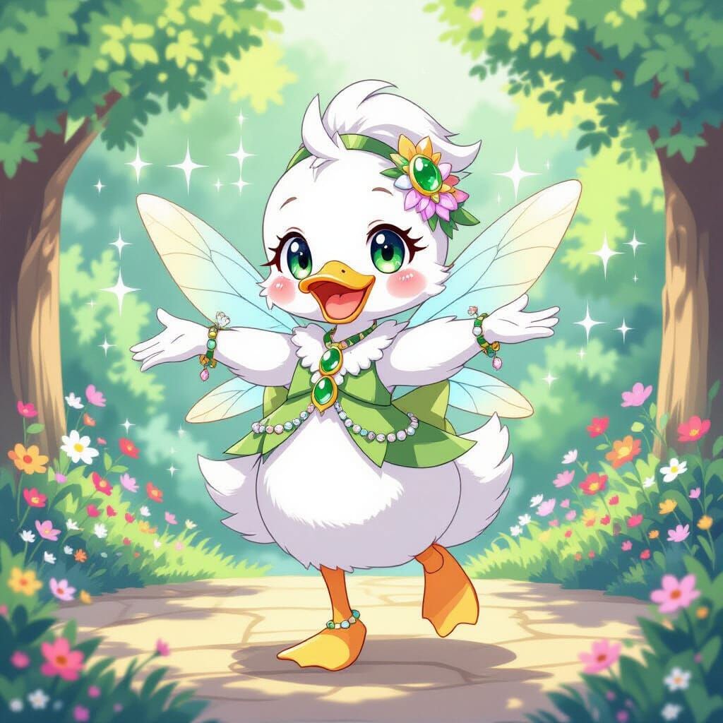 Anime Duck Dances in Whimsical Watercolor Style