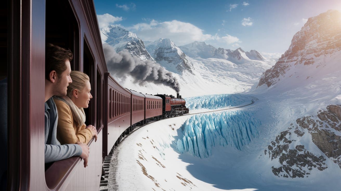 Steam Train Journey Through Snowy Alps