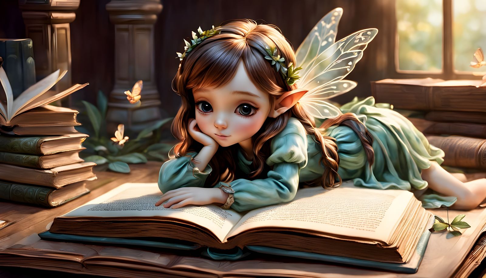 Fairy Reading Book in Peaceful Ambiance