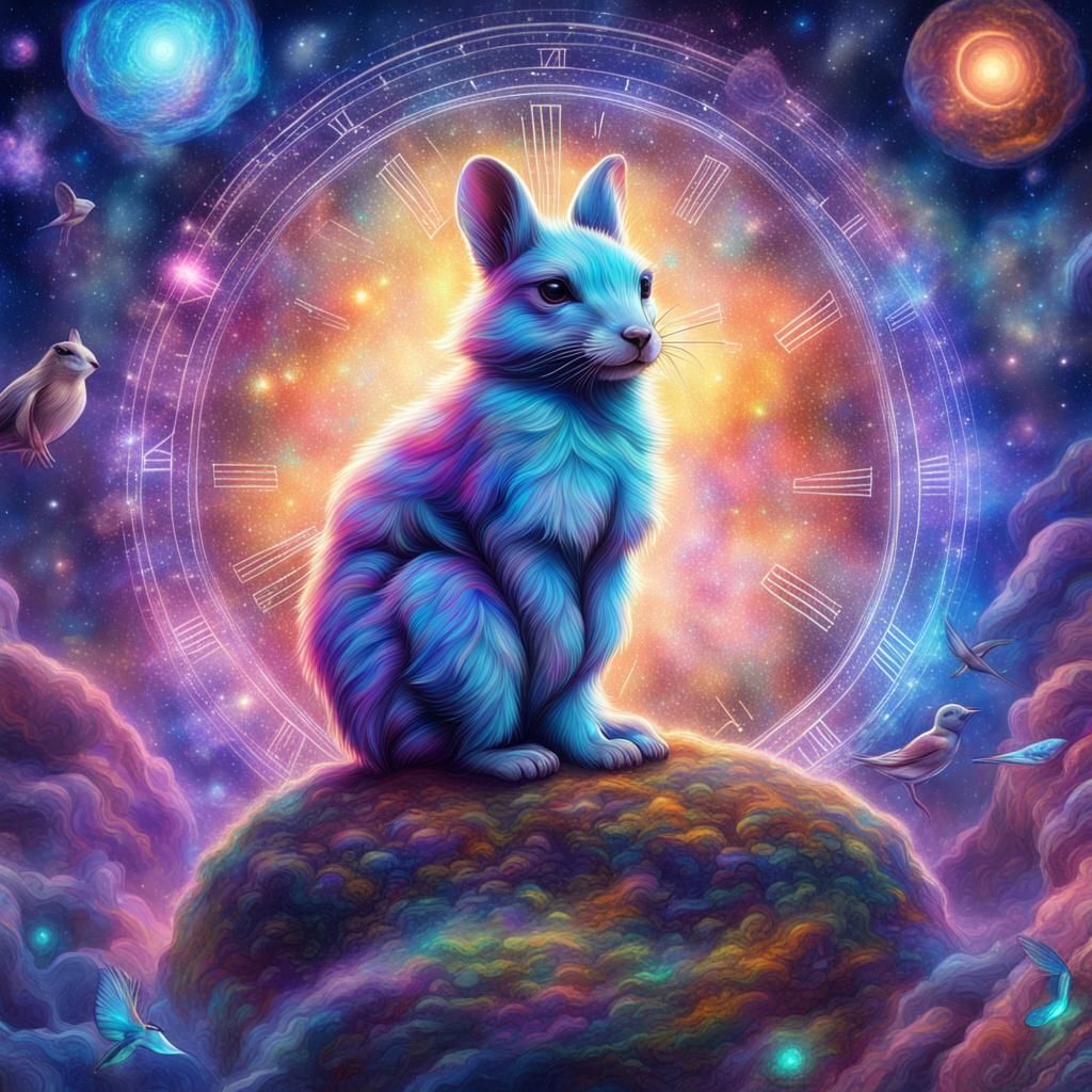 Cosmic Furry Animals Awaken: Holographic Illustration