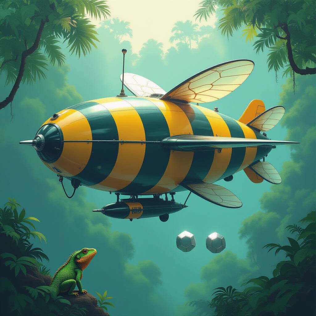 Bee-Like Airship Over Tropical Rainforest: Retro-Futuristic ...