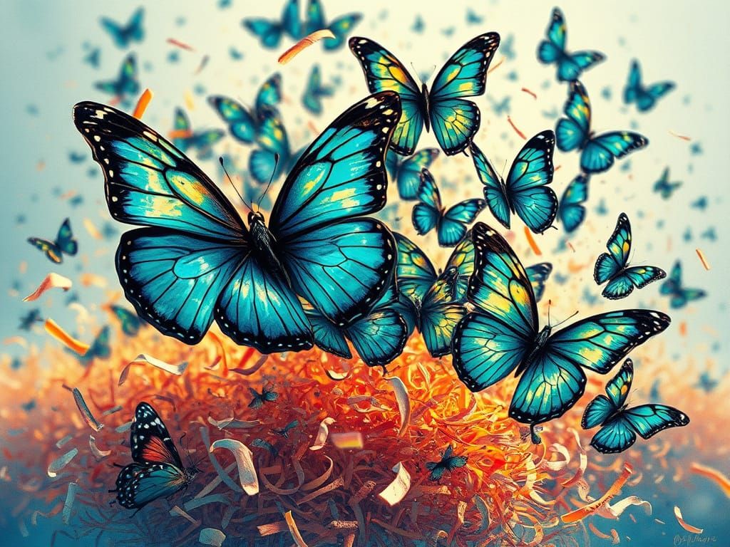 Butterflies Emerge from Pencil Shavings in Kandinsky Style