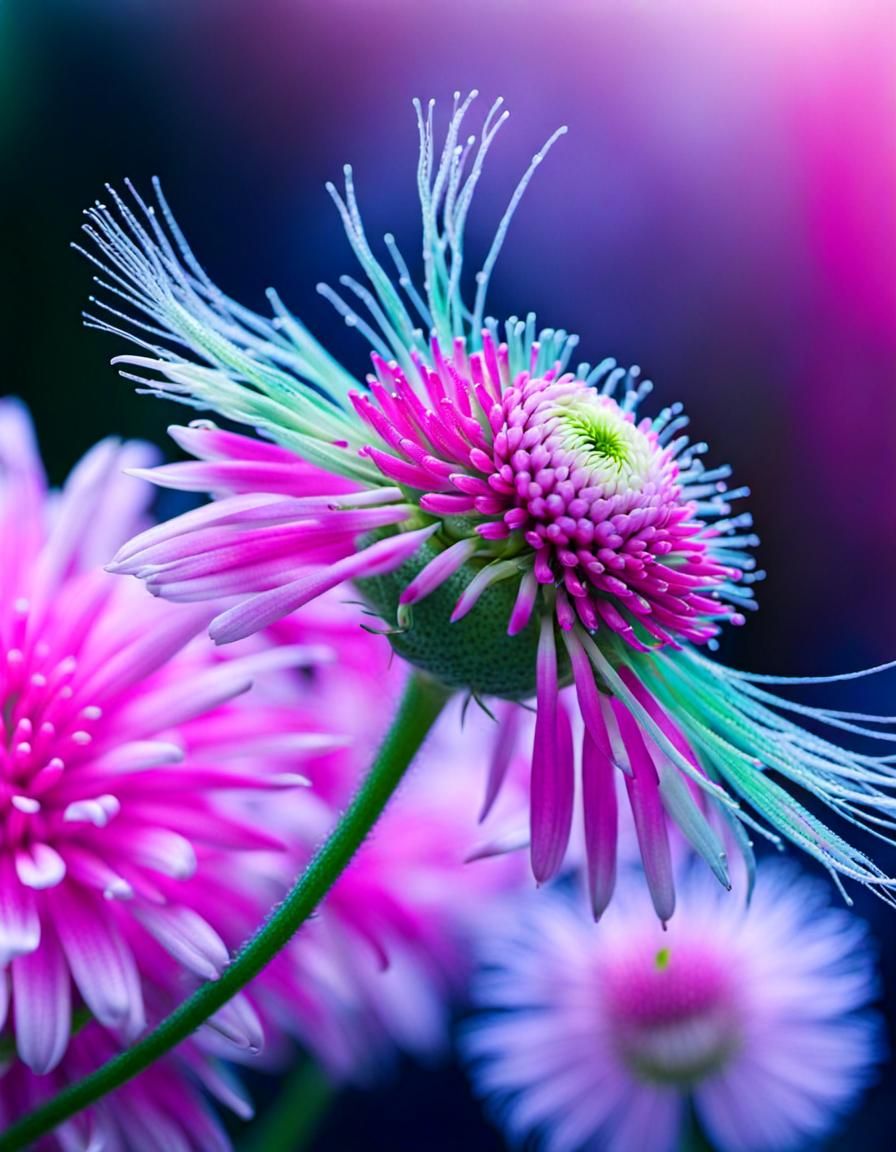 Colorful Blue Green and Pink Flower