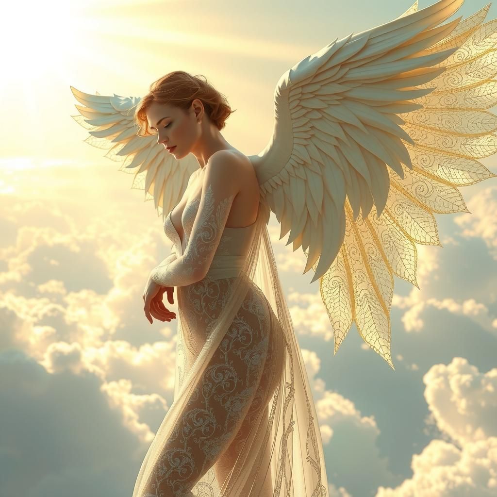 Ethereal Angel in Latex Gown, Renaissance Style