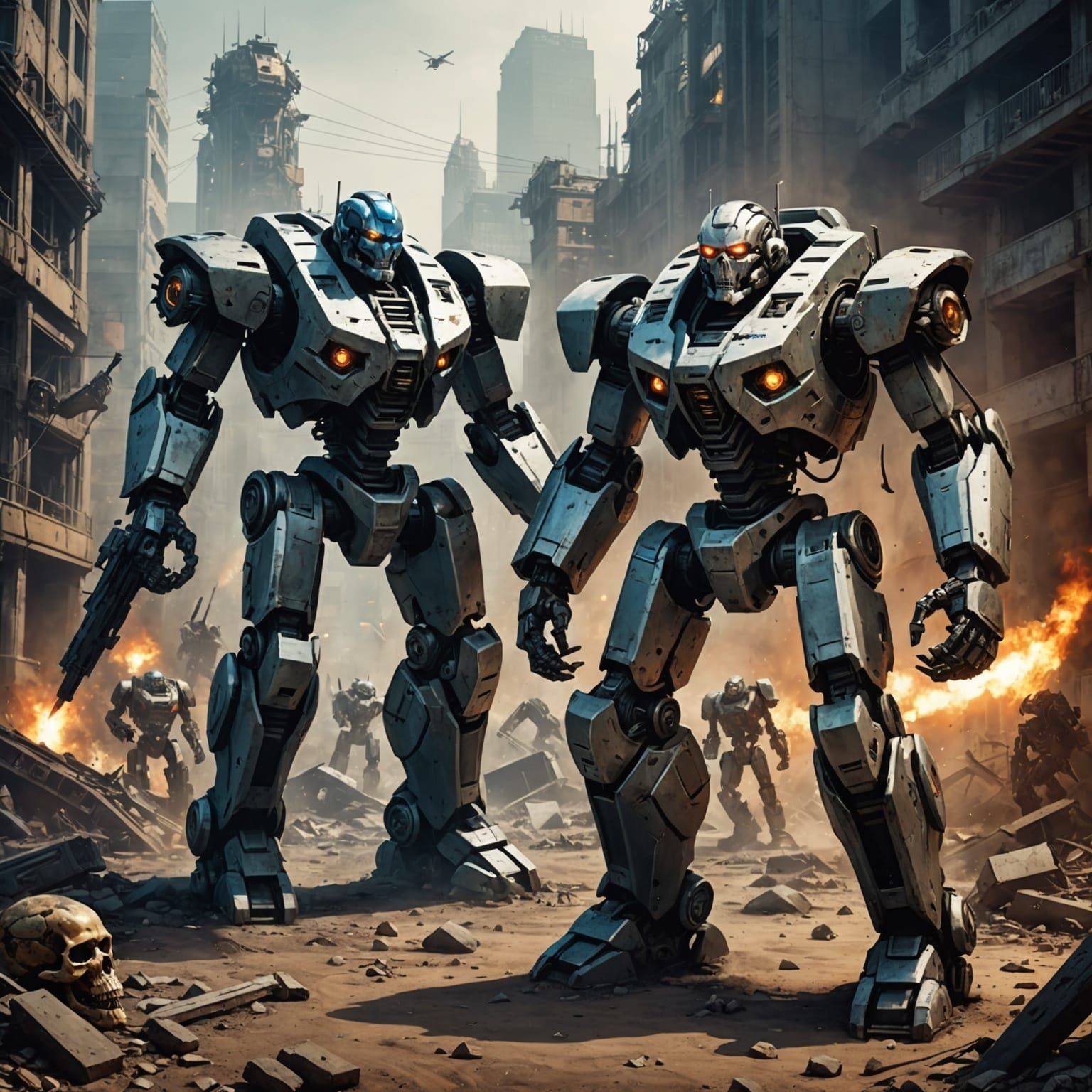 Futuristic Robot War in a Cyberpunk City