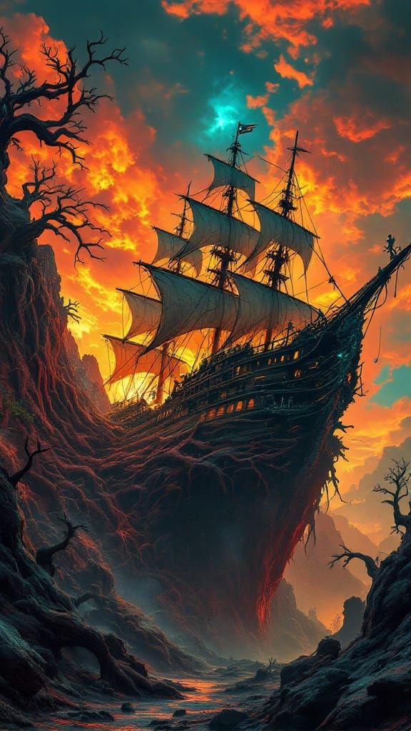 Pirate Ship at World's End: Apocalyptic Landscape