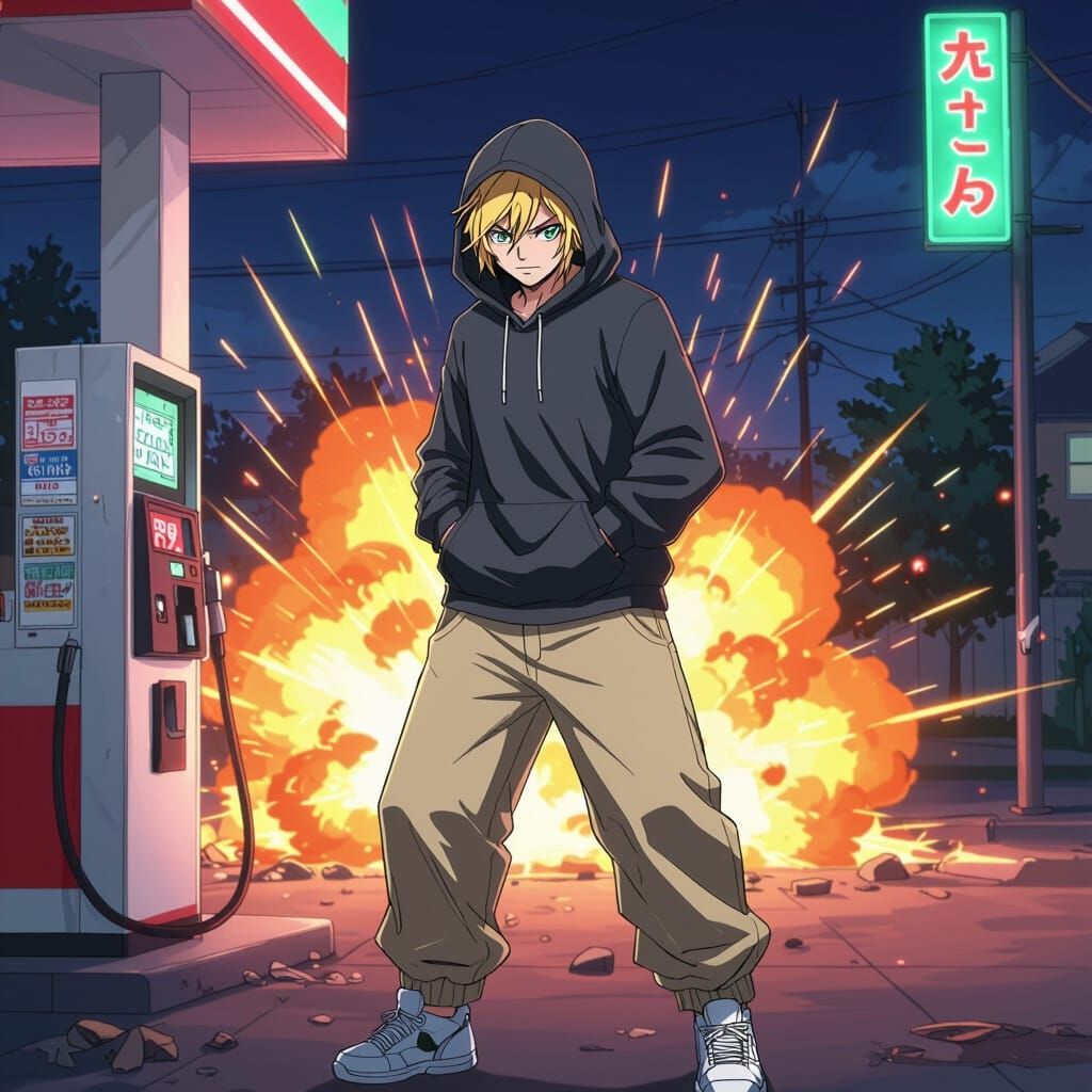 Link in GTA Style Robbing Gas Station Anime Art