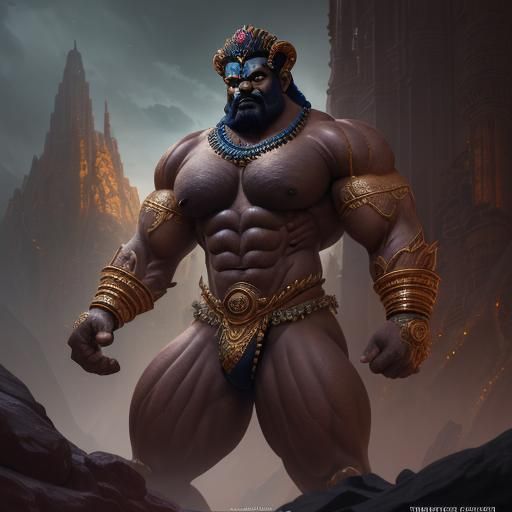Bodybuilder Narsimha: Detailed Matte Painting in 8K