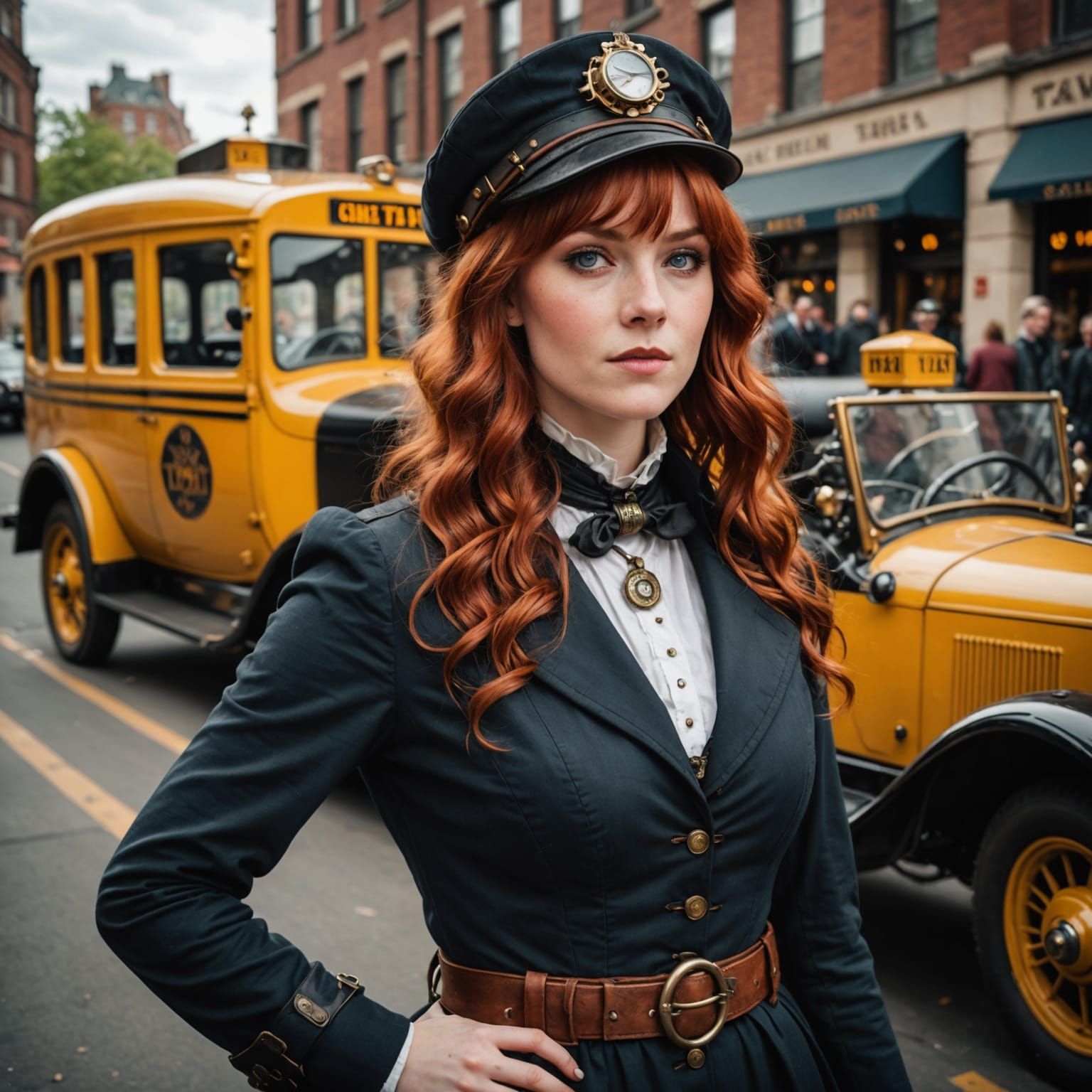 Steampunk Girl About To Enter Taxi