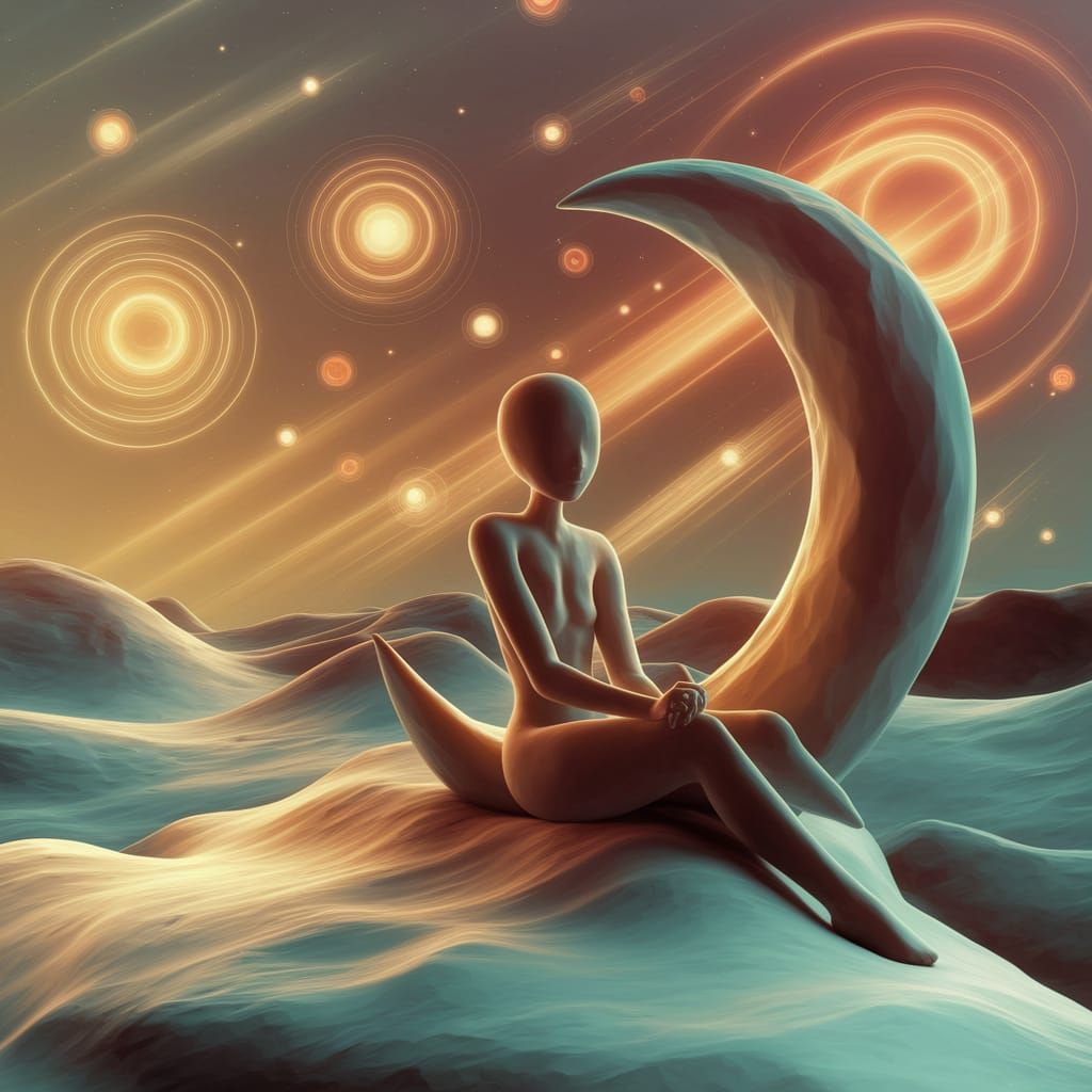 Ethereal Lunar Figure in Vibrant, Swirling Starlight