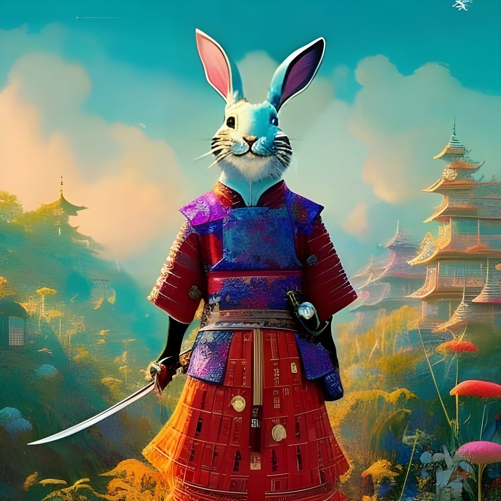 Rabbit Samurai in Colorful Fantasy Illustration