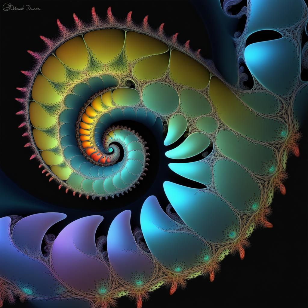 Bioluminescent Nautilus Fractal in Kandinsky Style