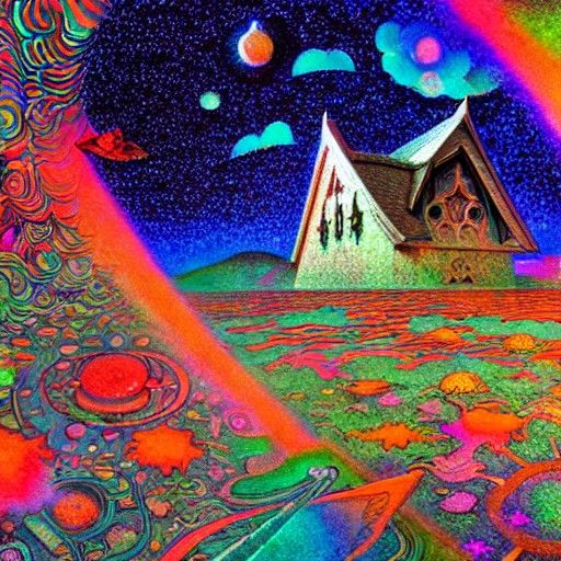 Fairy Town: Holographic Astral Illustration in Mixed Media