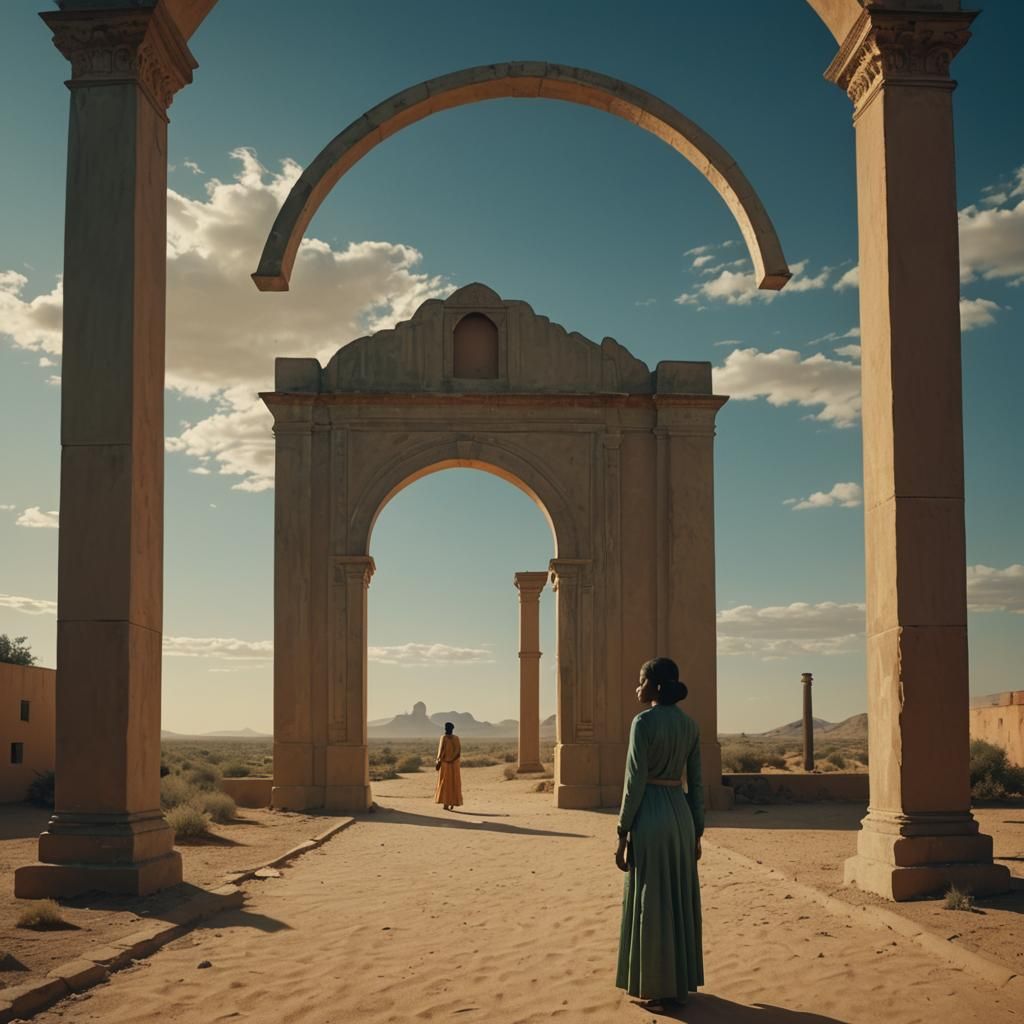 Surreal Woman in Metaphysical Landscape, Cinematic Film Stil...