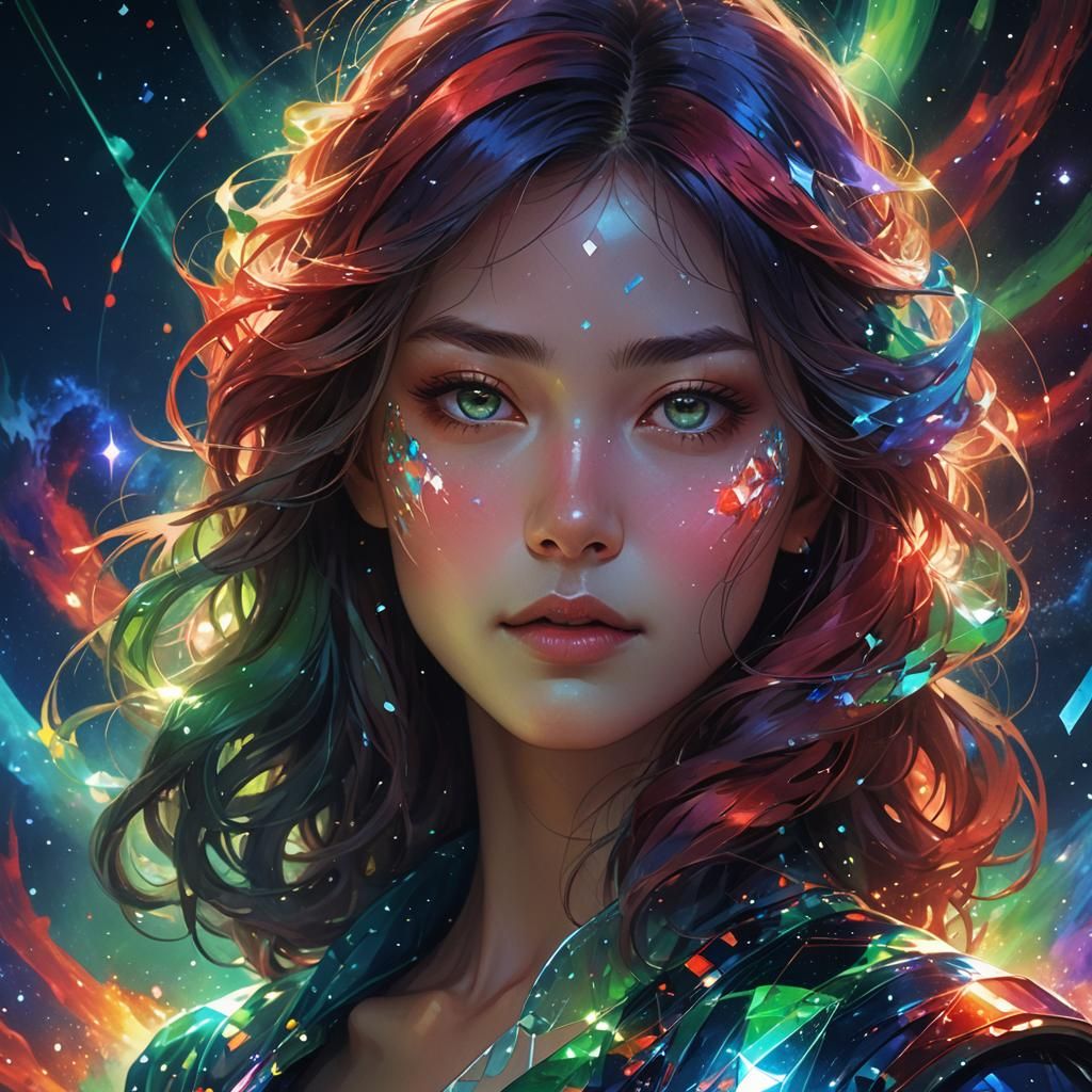 Gorgeous Woman in Nebula Night: Digital Illustration
