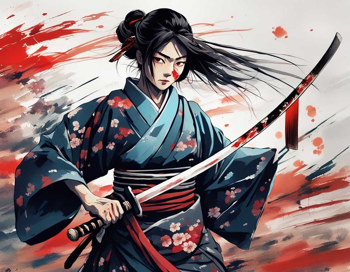 Wounded Samurai Lady in Anime Style