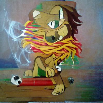 Cartoon Rasta Lion Smoking Joint in Acrylic Style