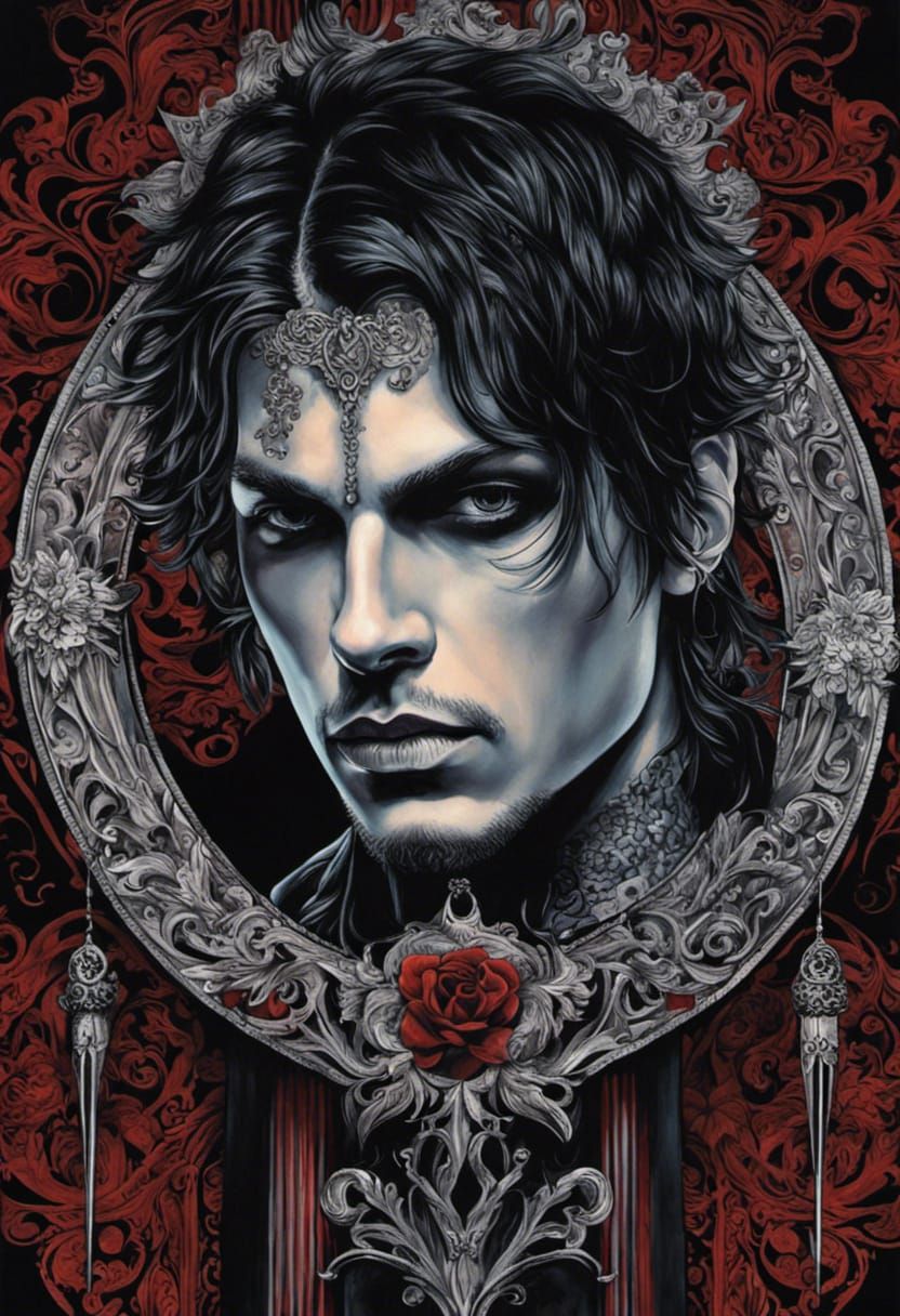 Gothic Acrylic Painting of Tattooed Man