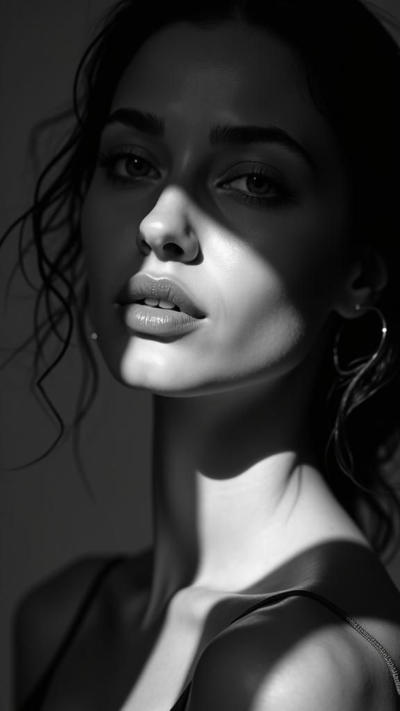 Minimalist Black and White Portrait with Shadows